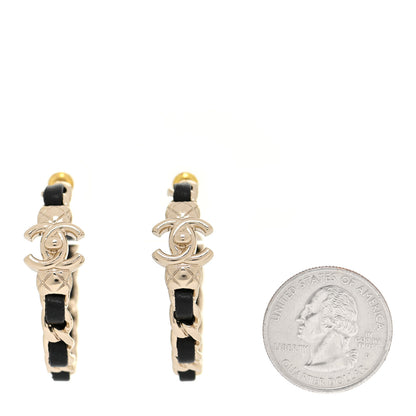 Chanel Metal Lambskin Quilted CC Turnlock Chain Hoop Earrings Gold Black 2 of 5