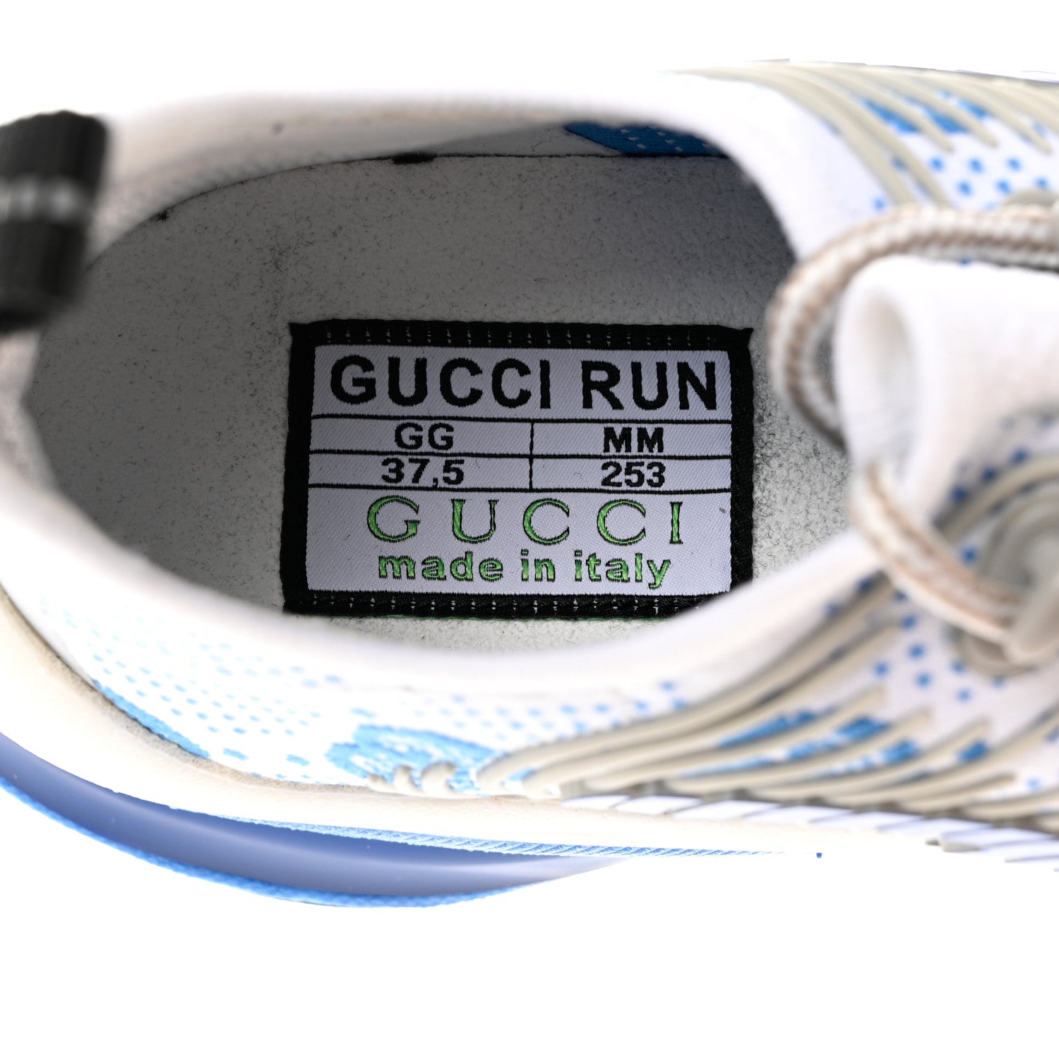 Gucci Technical Knit Fabric Waves GG Monogram Womens Gucci Run Sneakers 37.5 Great White Bright Splash Thunder Grey Sky 6 of 8
