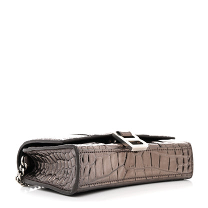 Balenciaga Shiny Metallic Calfskin Crocodile Embossed Hourglass Chain Bag Dark Bronze 4 of 11