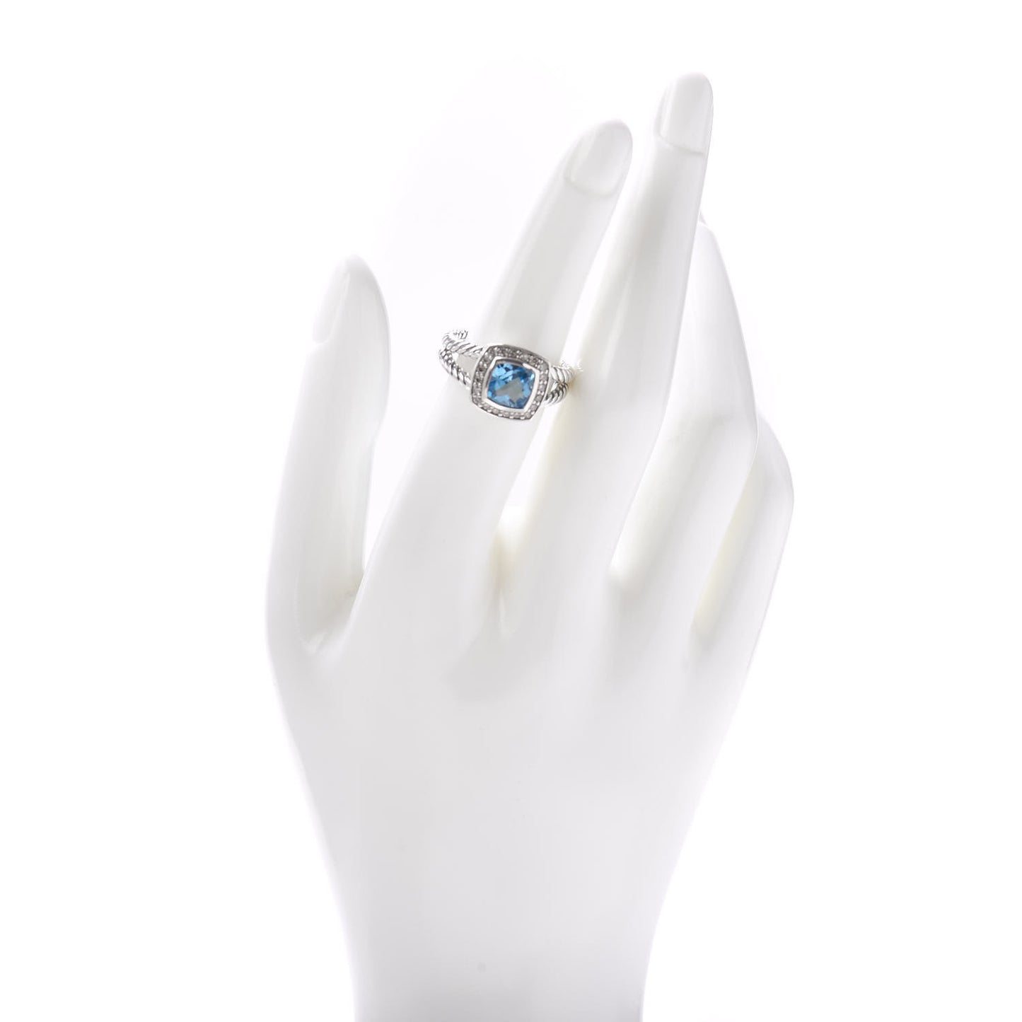Sterling Silver Diamond Blue Topaz 7mm Petite Albion Ring 51 5.75