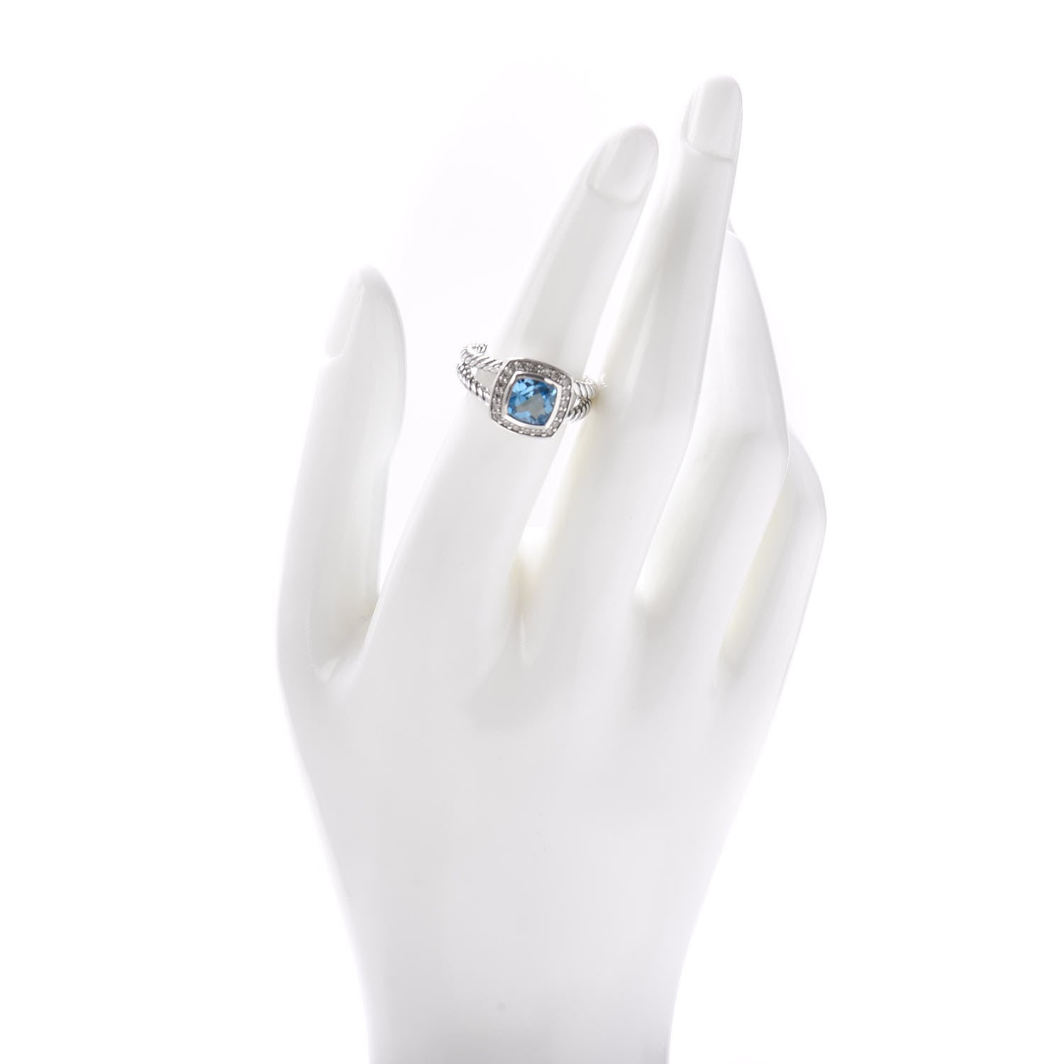 David Yurman Sterling Silver Diamond Blue Topaz 7mm Petite Albion Ring 51 5.75 2 of 5