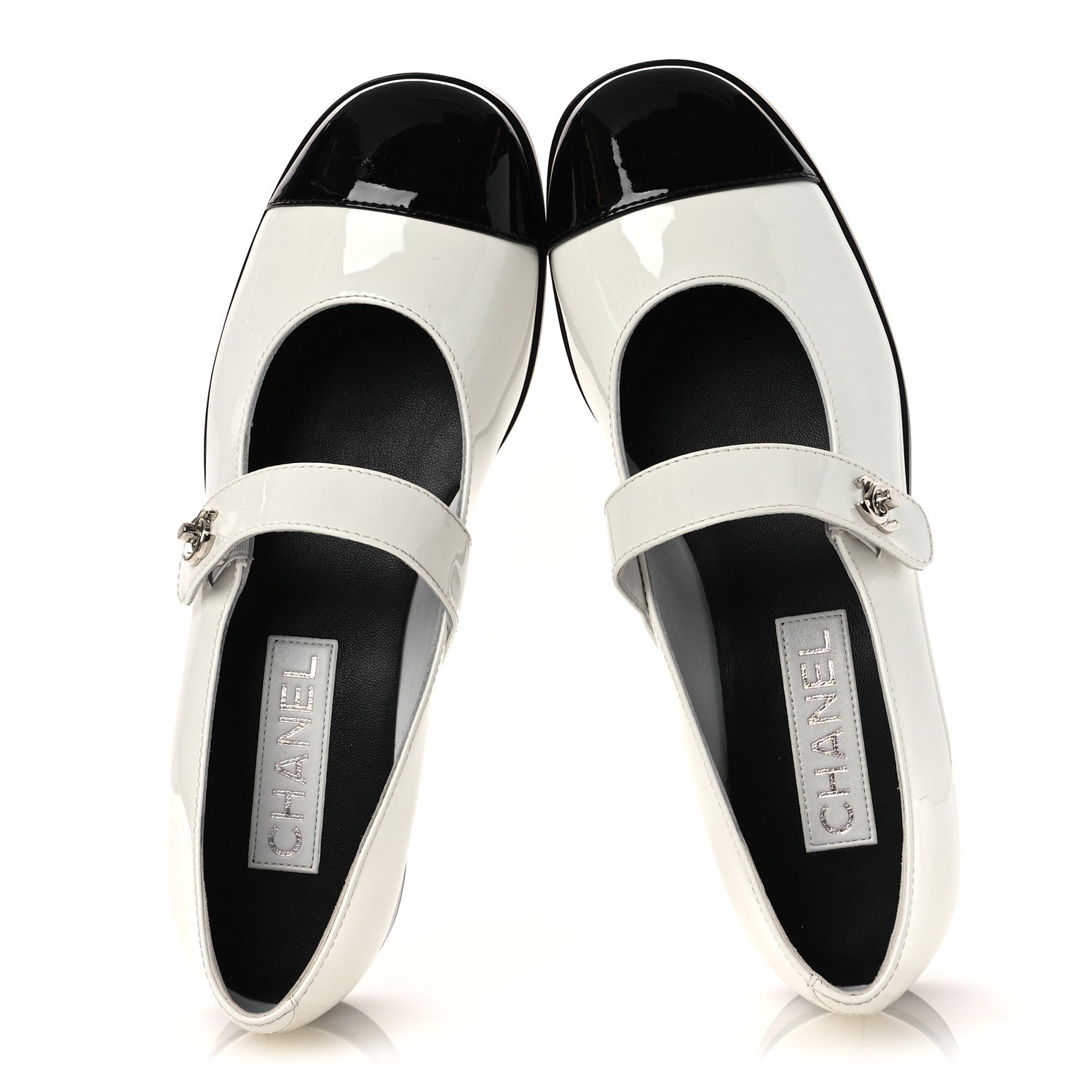 Chanel Patent Calfskin Mary Janes Flats 39 White Black 2 of 11