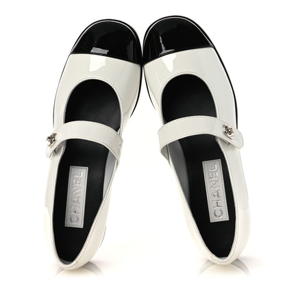 Chanel Patent Calfskin Mary Janes Flats 39 White Black 2 of 11
