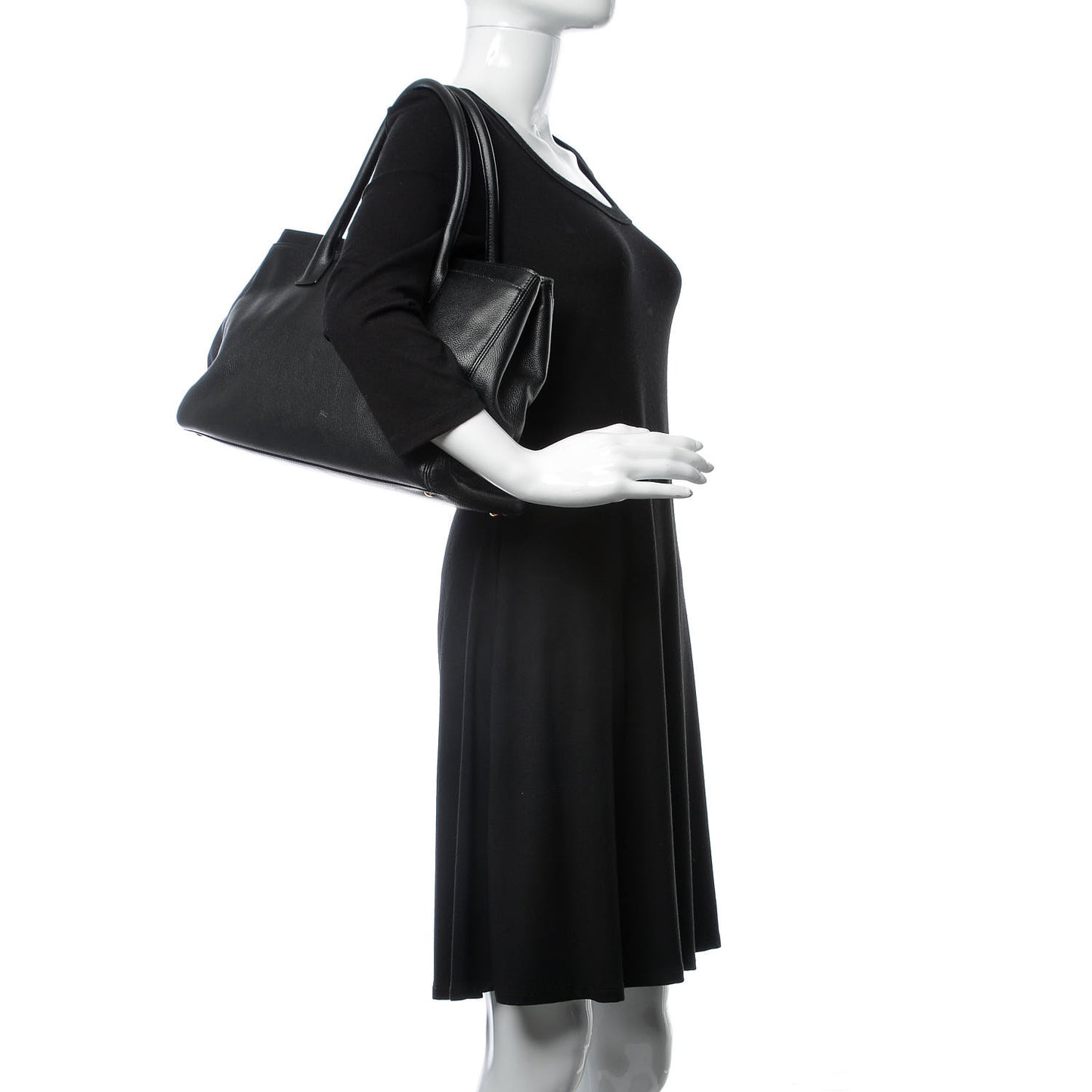 Calfskin Cerf Executive Shopper Tote Black