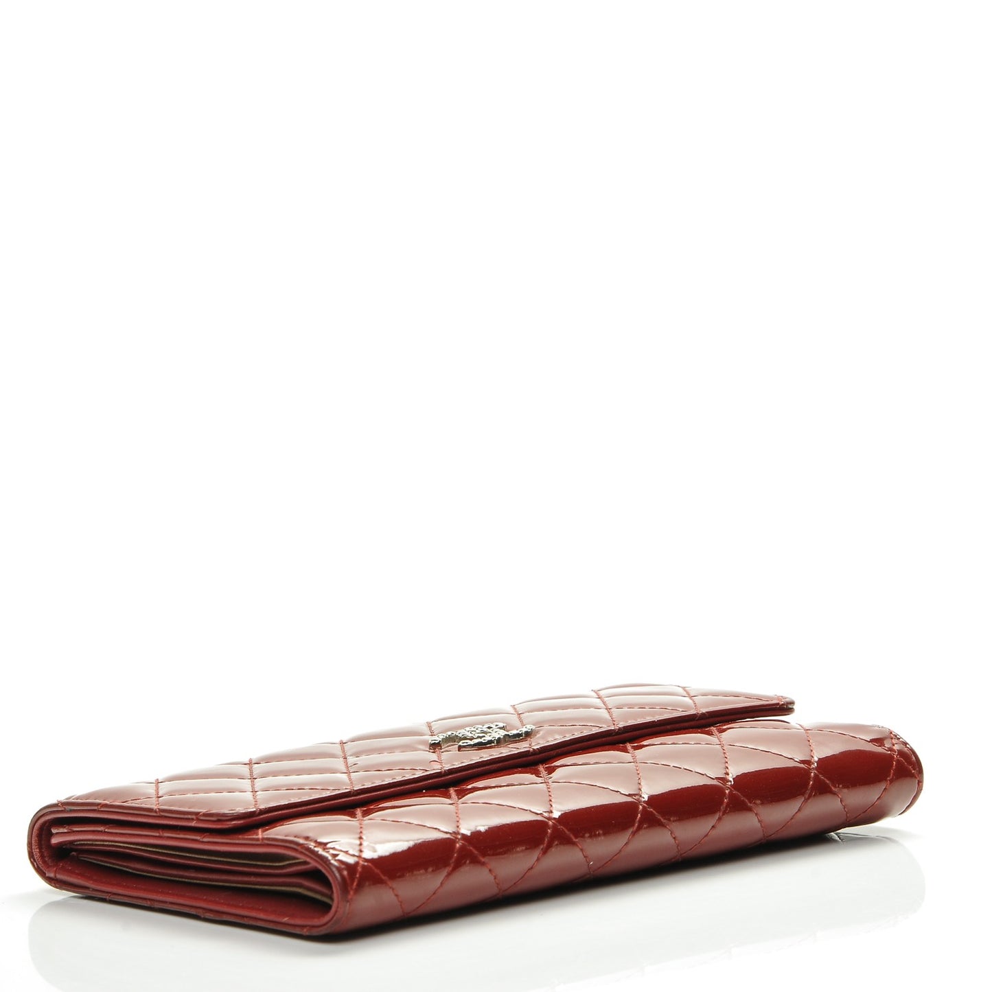 Patent Calfskin Quilted Large Brilliant Flap Wallet Dark Red