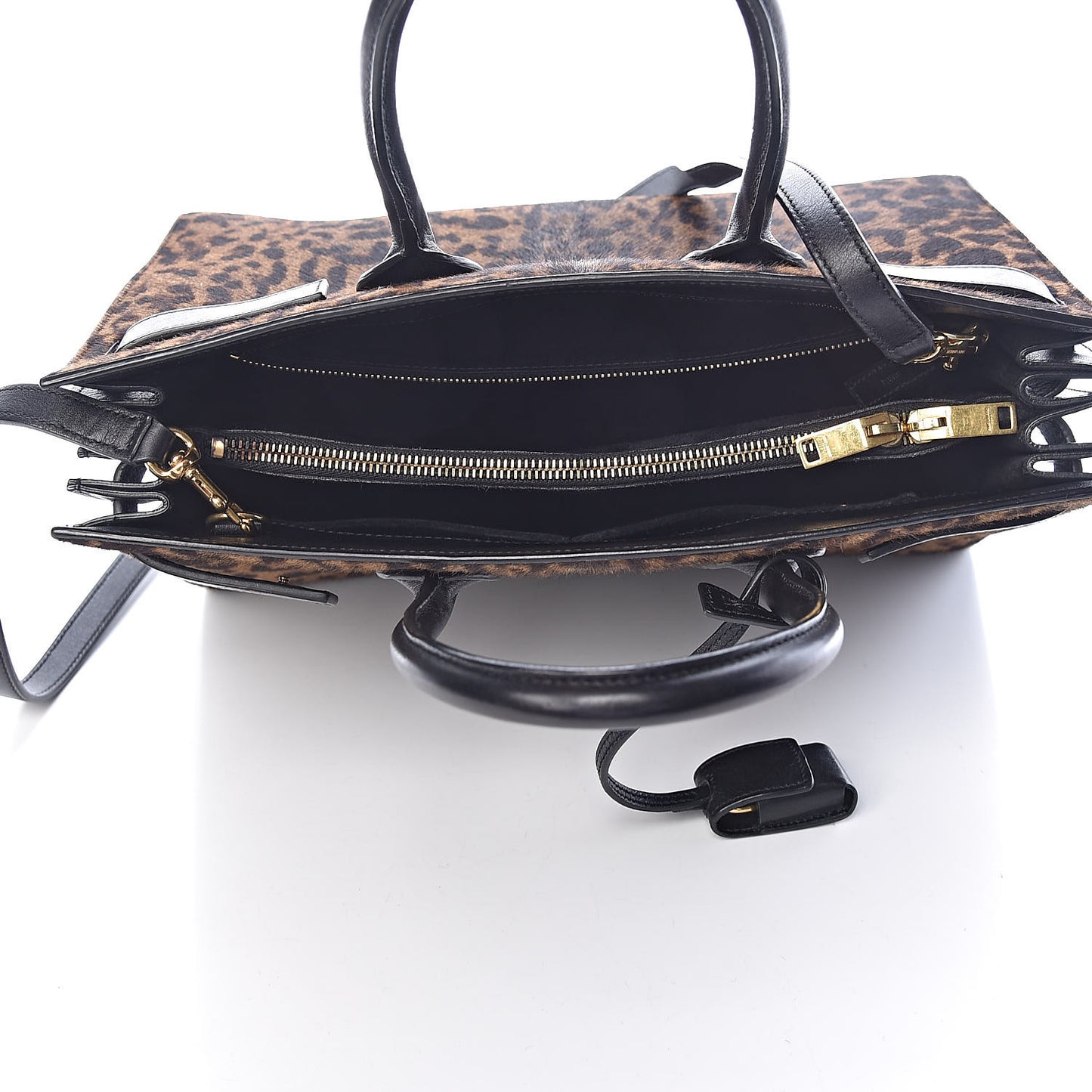 Calf Hair Leopard Print Small Sac De Jour Black