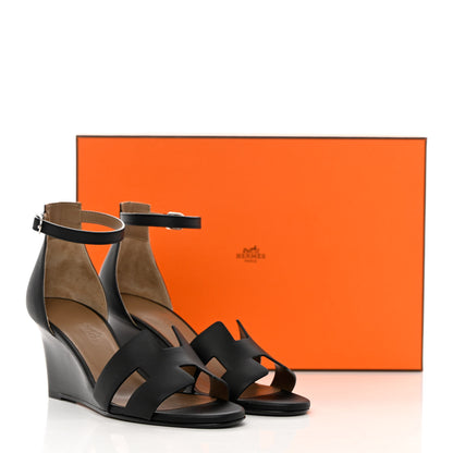 Hermes Calfskin Legend Wedge Sandals 35 Black 9 of 9