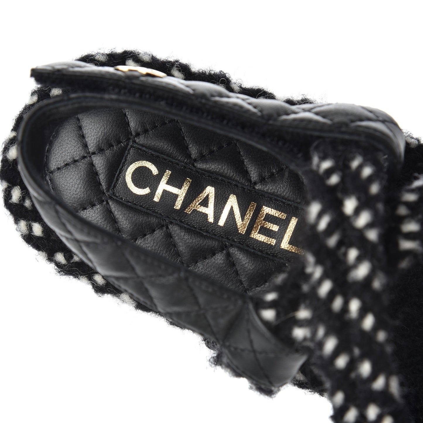 Cord Lambskin Quilted Logo Sandals 39 Black White