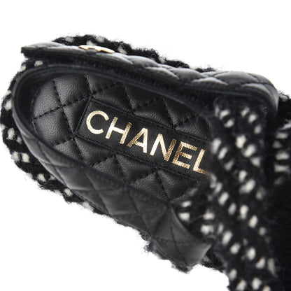Chanel Cord Lambskin Quilted Logo Sandals 39 Black White 6 of 10