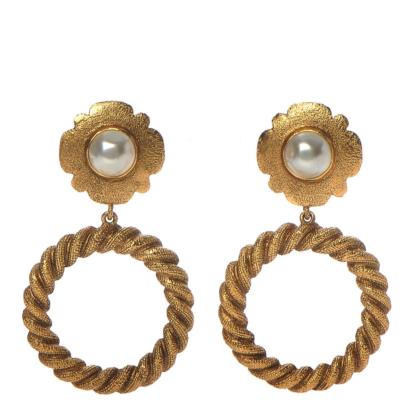 Pearl Hoop Clip On Earrings Gold