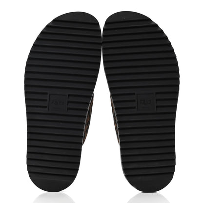 Fendi Fabric Rubber Macro FF Embroidered Mens Crisscross Slide Sandals 11 Maya Black 4 of 4