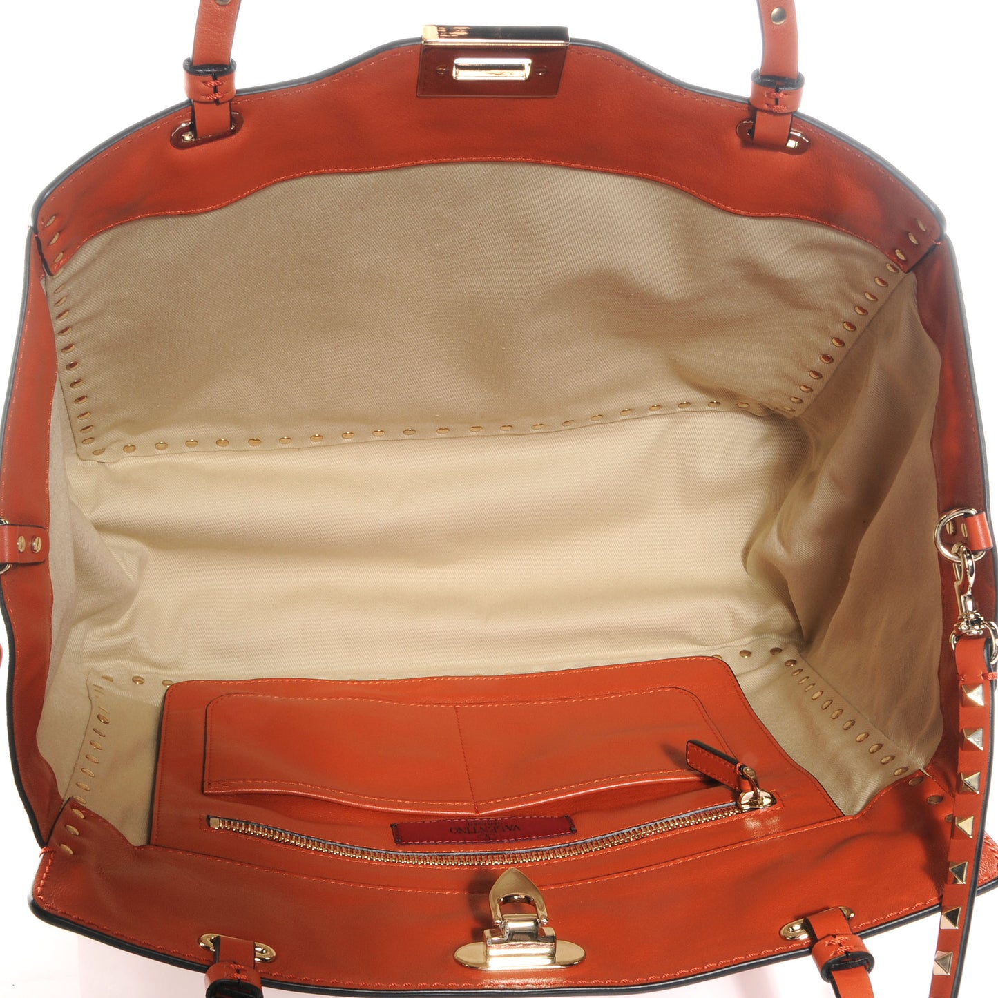 Vitello Medium Rockstud Tote English Red