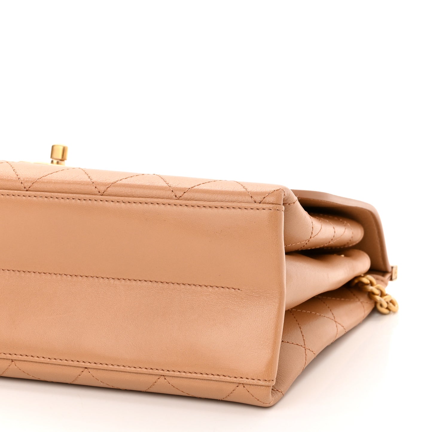 Lambskin Quilted Coco Lux Top Handle Flap Dark Beige