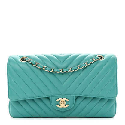 Chanel Lambskin Chevron Quilted Medium Double Flap Turquoise 1 of 13