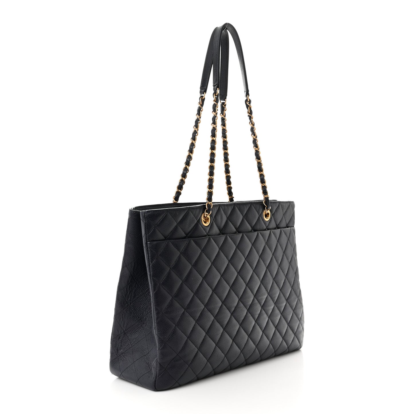 Caviar Quilted Large CC Shopping Tote Navy