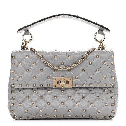 Valentino Garavani Craquele Nappa Medium Rockstud Spike Shoulder Bag Pastel Grey 1 of 12