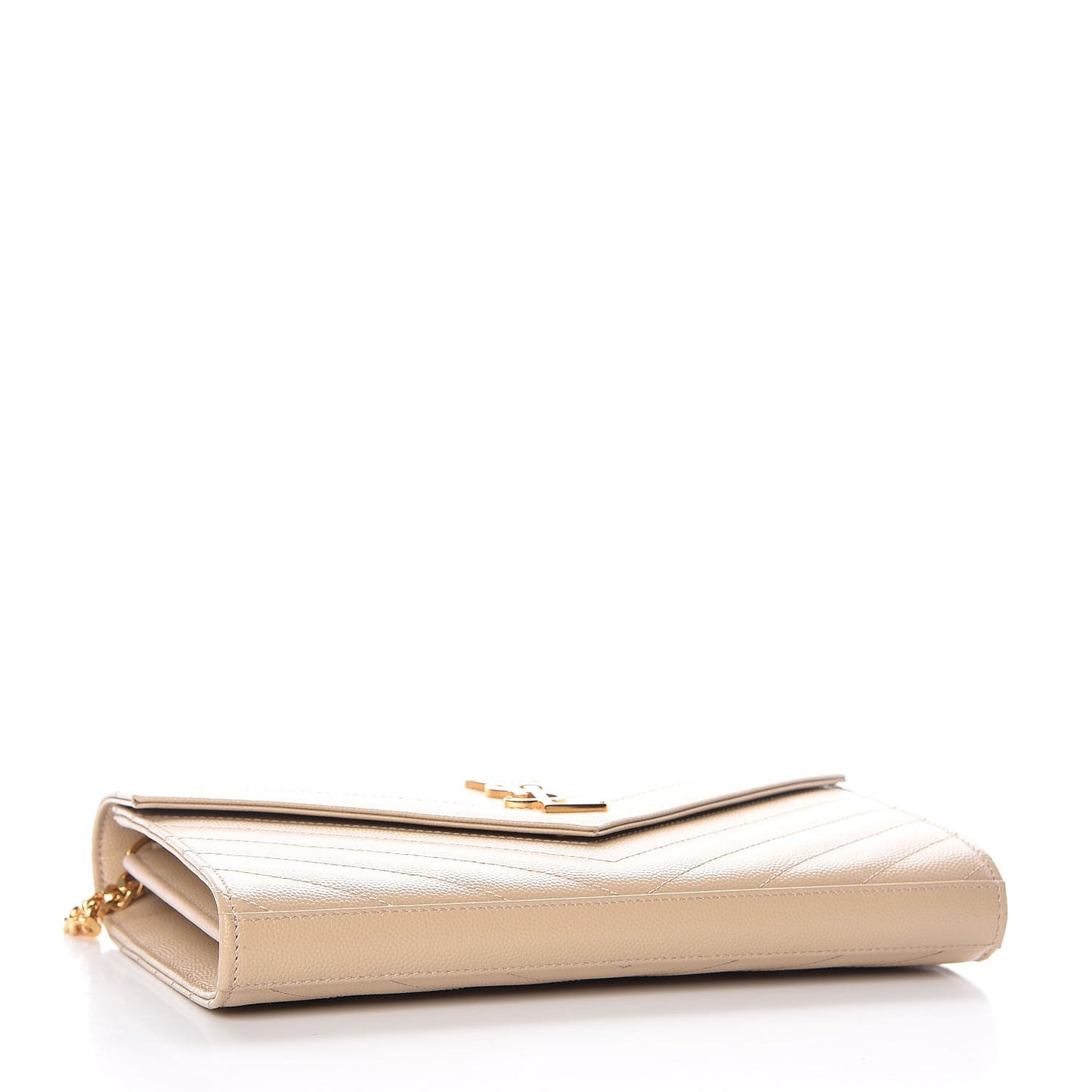 Grain De Poudre Matelasse Chevron Monogram Chain Wallet Deep Beige
