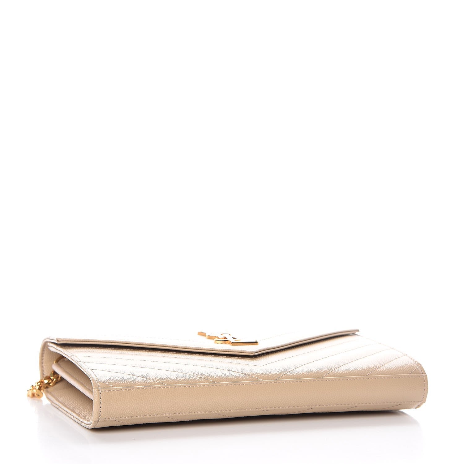 Saint Laurent Grain De Poudre Matelasse Chevron Monogram Chain Wallet Deep Beige 4 of 9