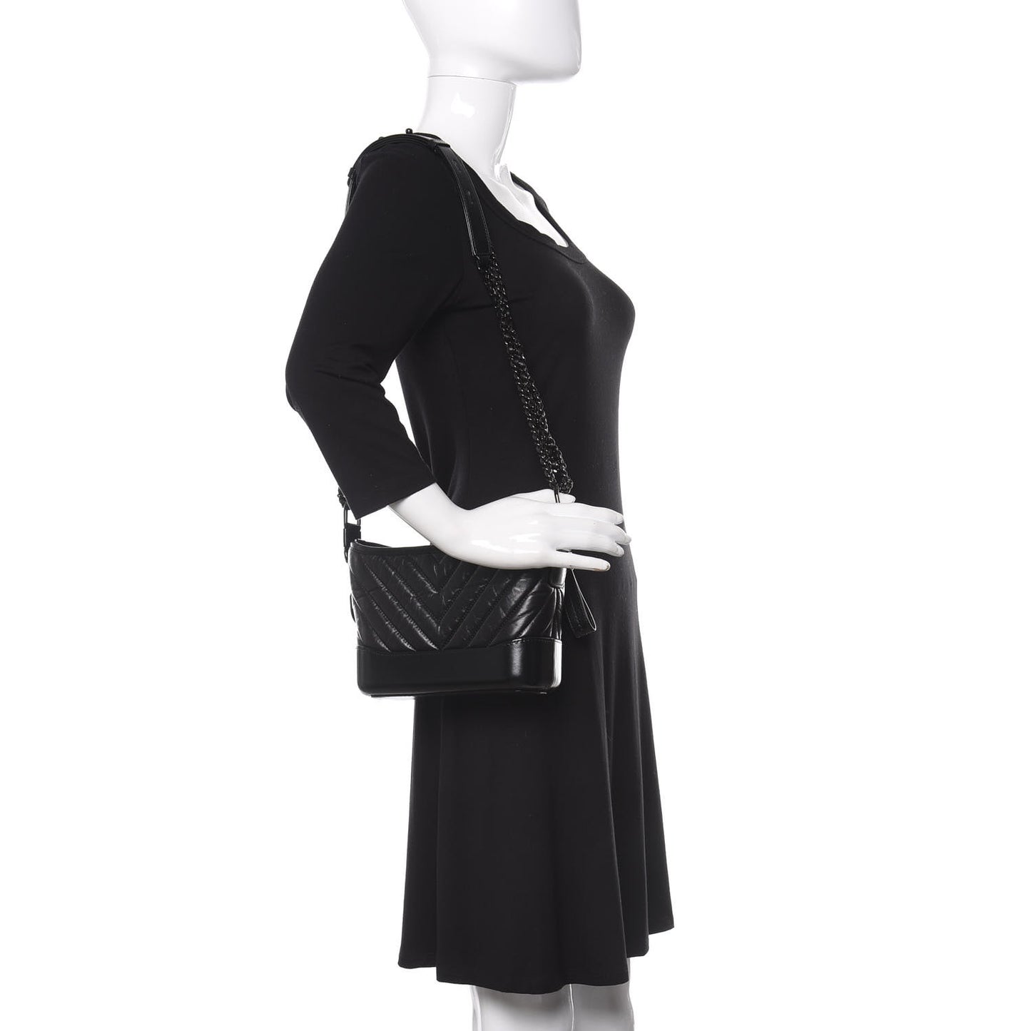 Aged Calfskin Chevron Quilted Small Gabrielle Hobo So Black