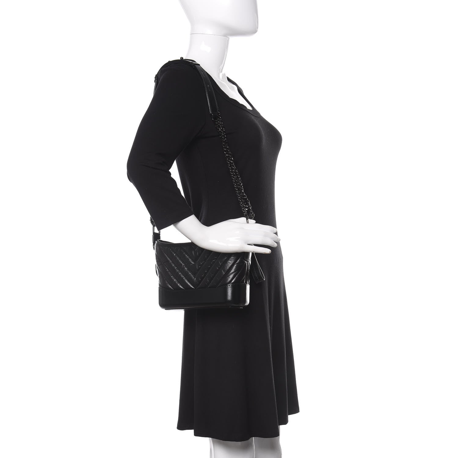 Chanel Aged Calfskin Chevron Quilted Small Gabrielle Hobo So Black 2 of 10