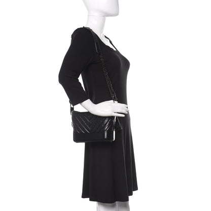 Chanel Aged Calfskin Chevron Quilted Small Gabrielle Hobo So Black 2 of 10
