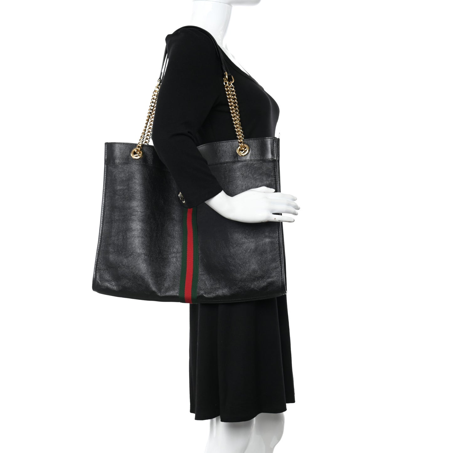 Calfskin Large Rajah Chain Tote Black