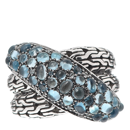 John Hardy Sterling Silver Blue Topaz Zircon Classic Chain Crossover Ring 54 7 1 of 4