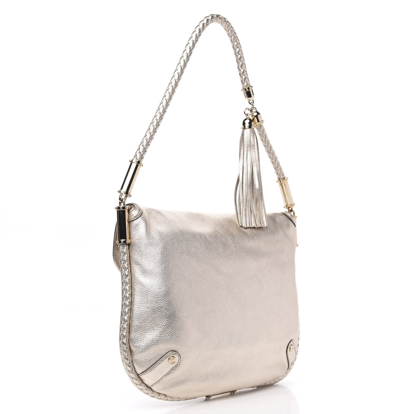 Metallic Calfskin Medium Britt Tassel Shoulder Bag Platinum