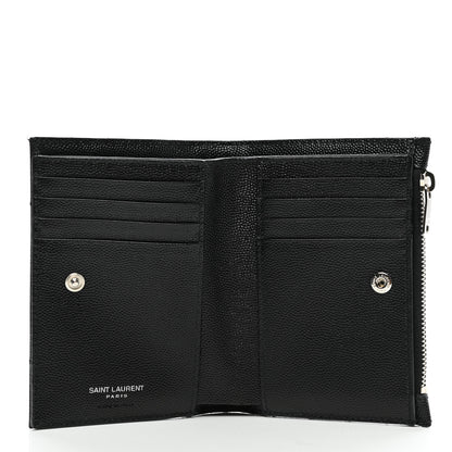 Saint Laurent Grain De Poudre Matelasse Chevron Monogram Zipped Two-Part Wallet Black 5 of 9