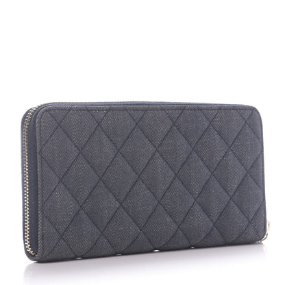 Chanel Denim Quilted Large Gusset Lucky Charms 2.55 Reissue Zip Around Wallet Bleu Fonce 2 of 10