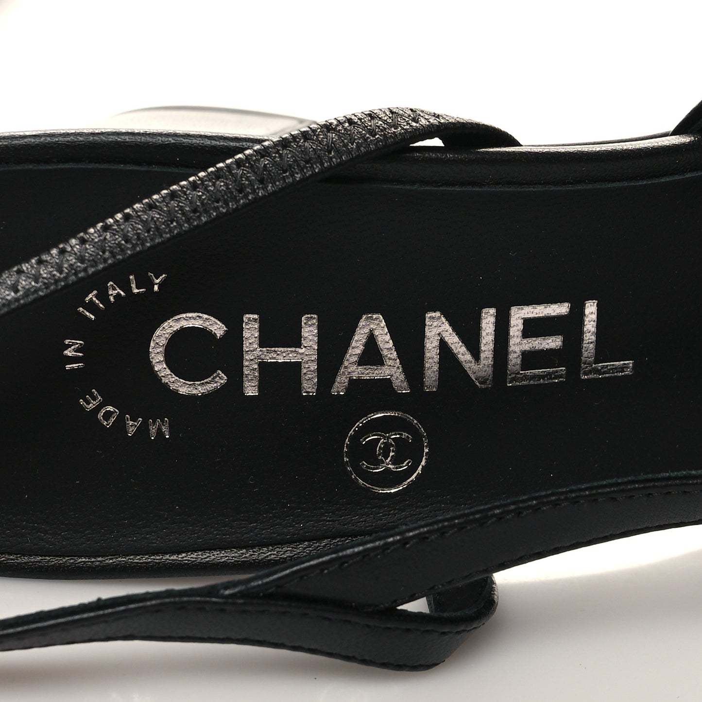 Lambskin Cap Toe CC Slingback Sandals 37 Black Dark Grey