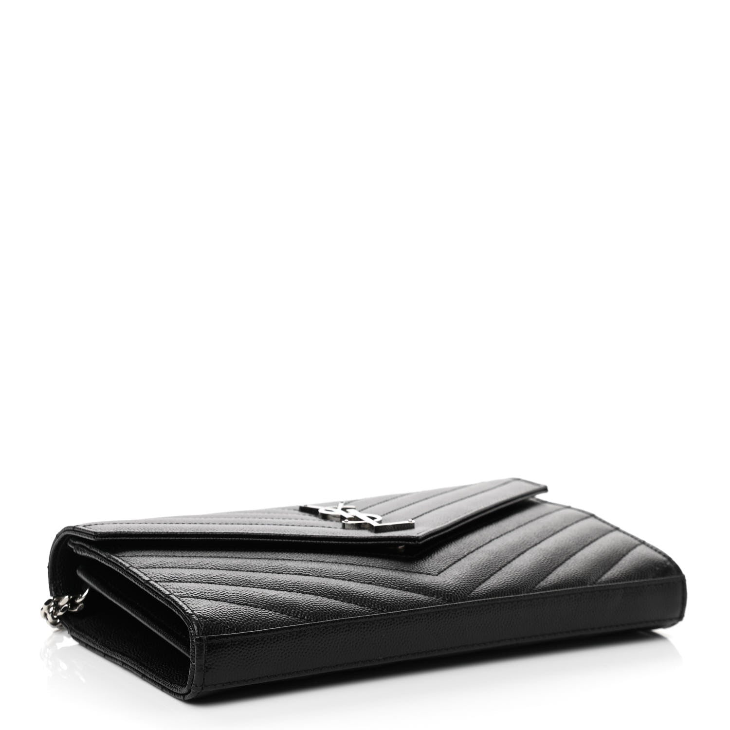 Saint Laurent Grain De Poudre Matelasse Chevron Monogram Chain Wallet Black 4 of 10