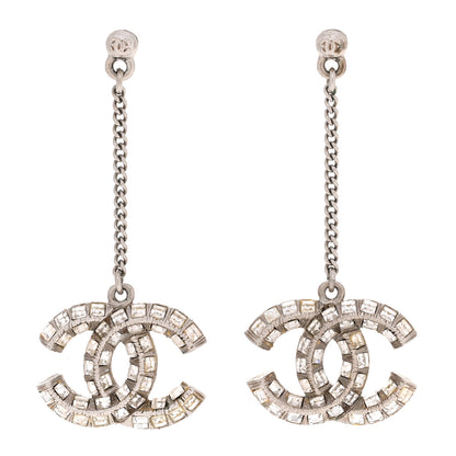 Chanel Baguette Crystal CC Drop Earrings Silver 1 of 5