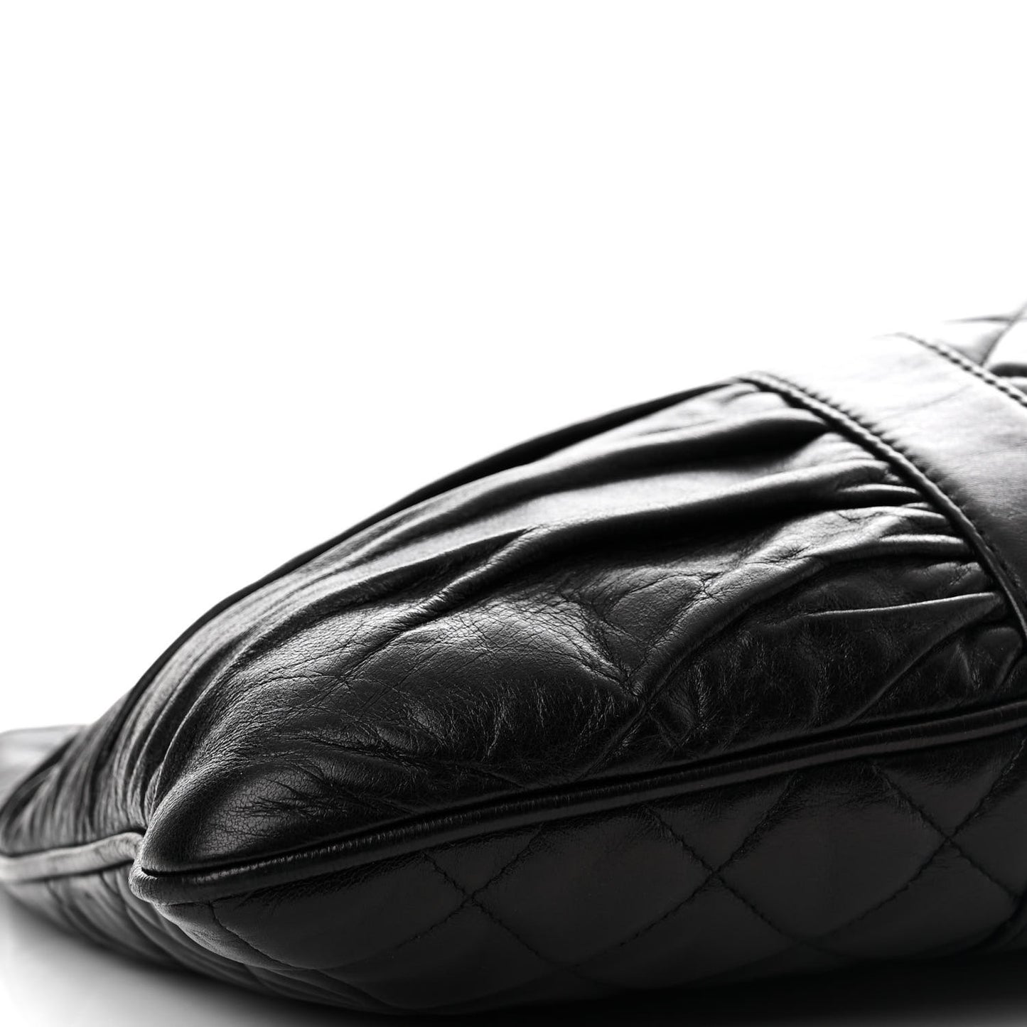Lambskin Quilted Pile Ou Face Drawstring Bag Black