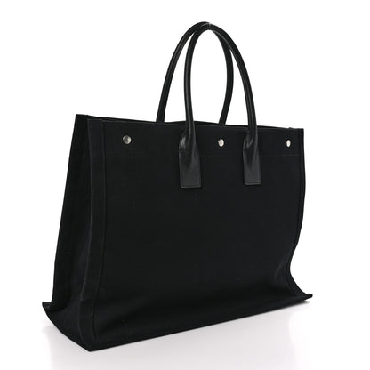 Saint Laurent Linen Calfskin Rive Gauche Tote Black 3 of 10