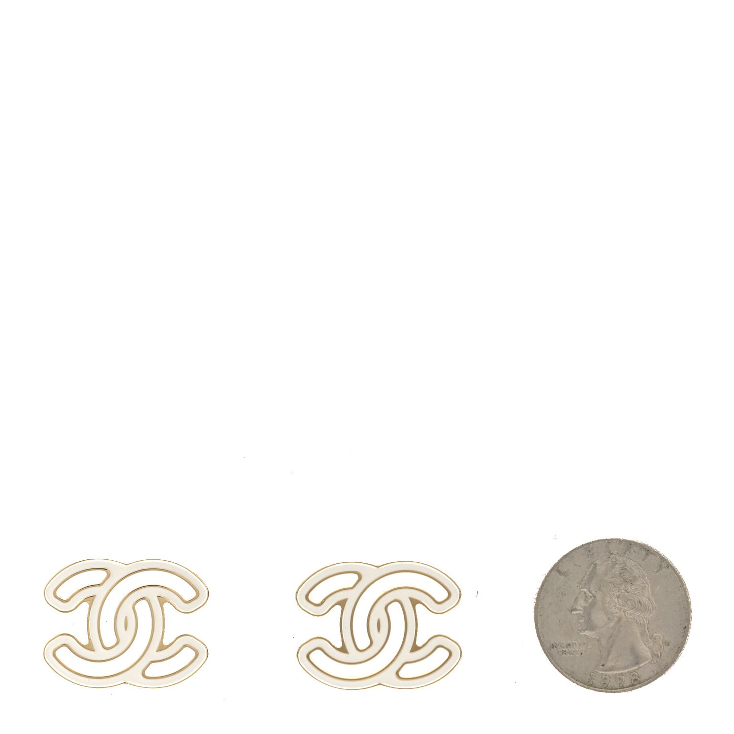 Metal Enamel CC Earrings Gold White