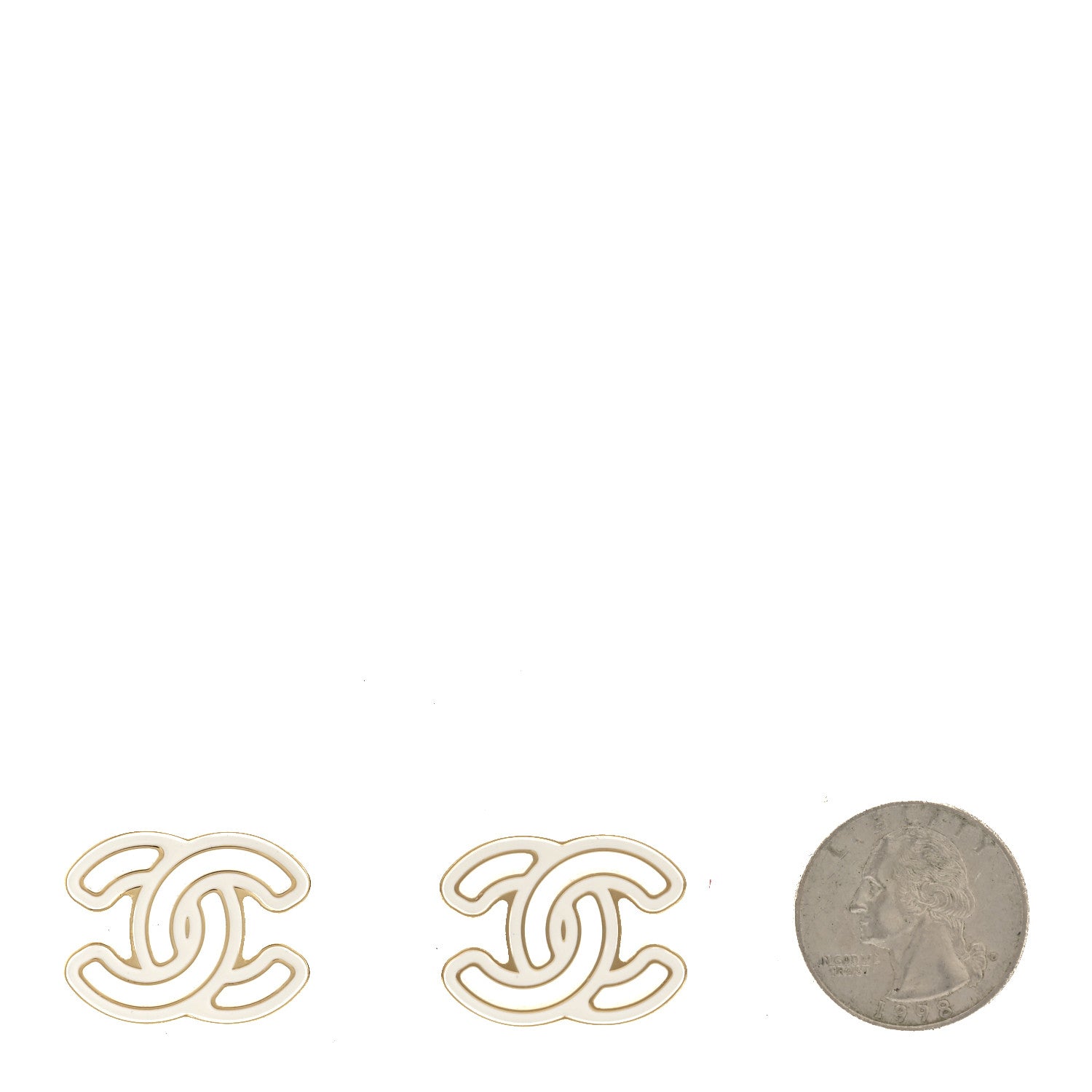 Chanel Metal Enamel CC Earrings Gold White 2 of 5