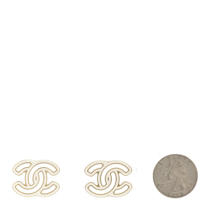 Chanel Metal Enamel CC Earrings Gold White 2 of 5
