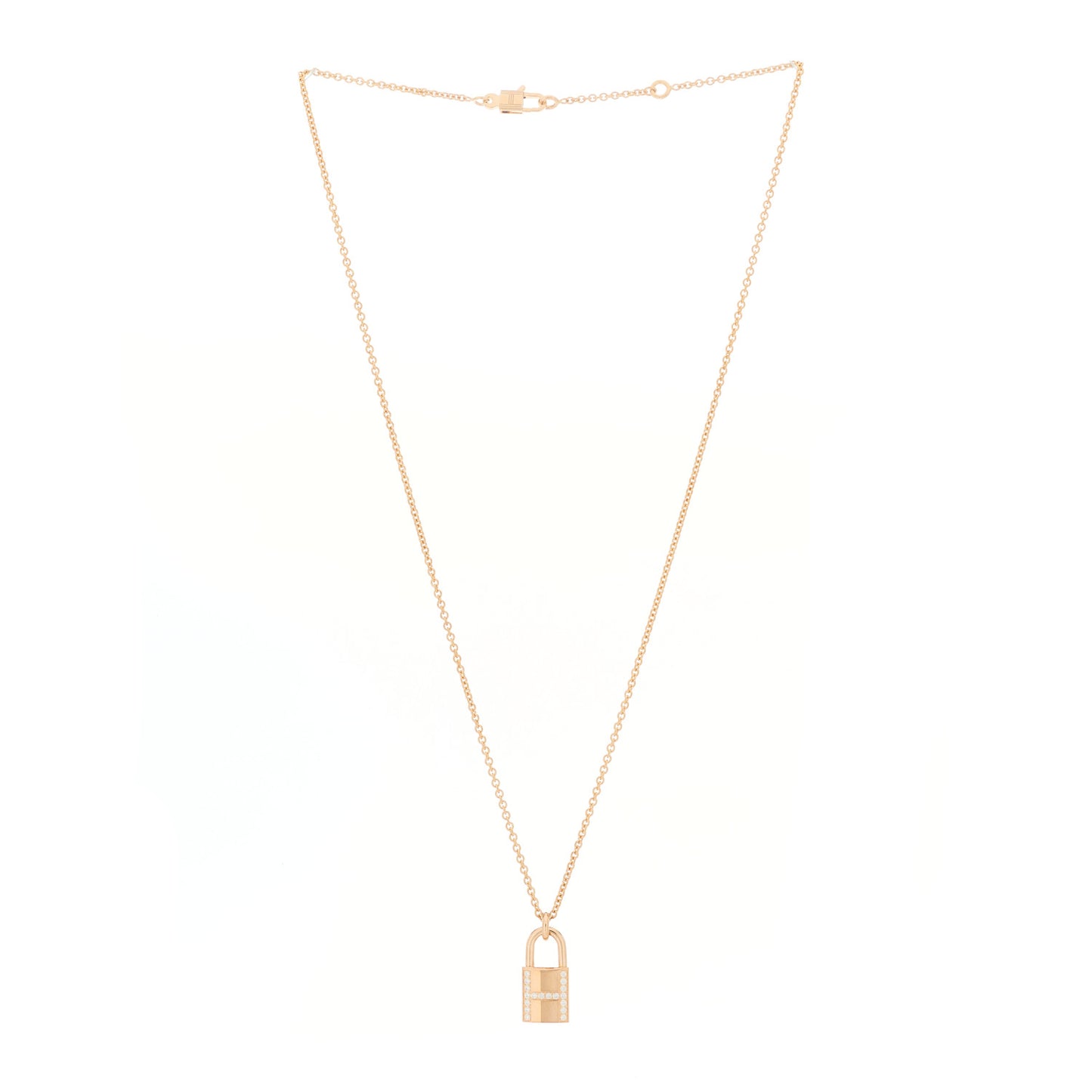 18K Rose Gold Diamond Amulettes Cadenas Pendant Necklace