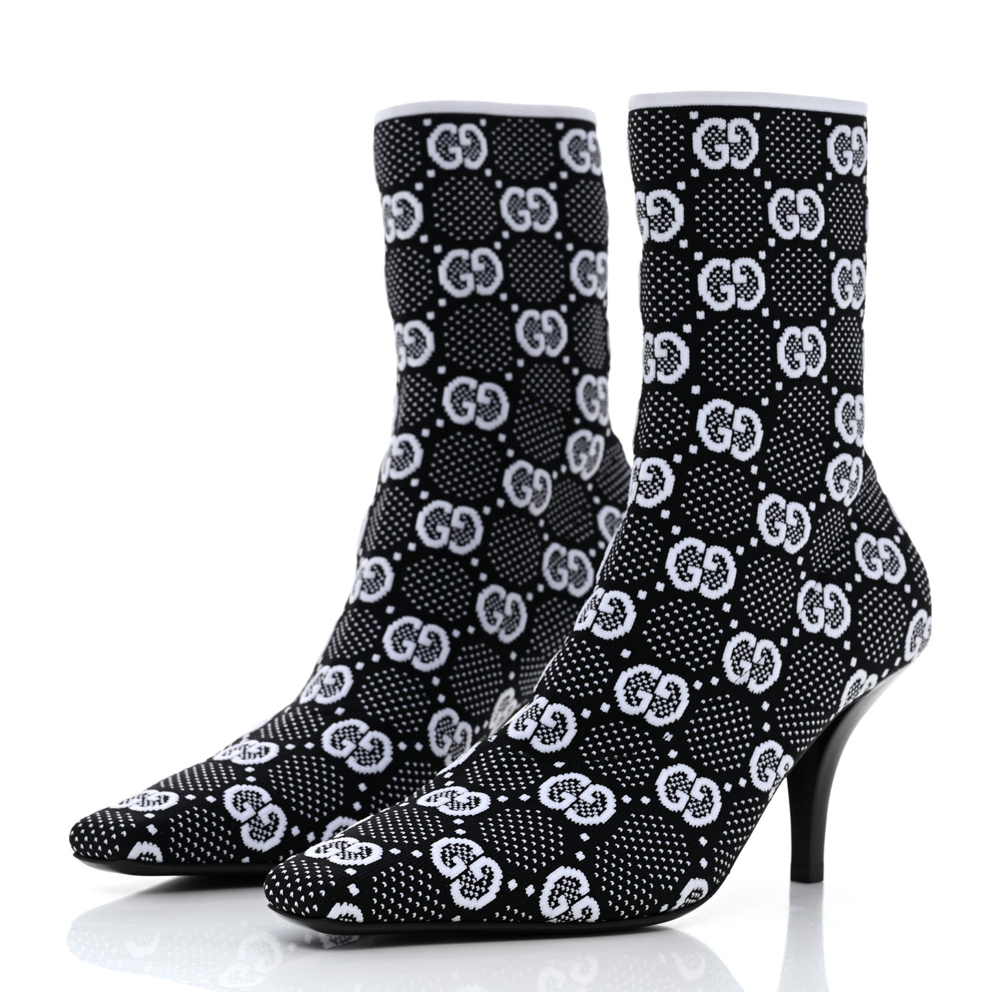 Technical Jersey Knit GG Monogram Square G 75mm Ankle Boots 38 Black Great White