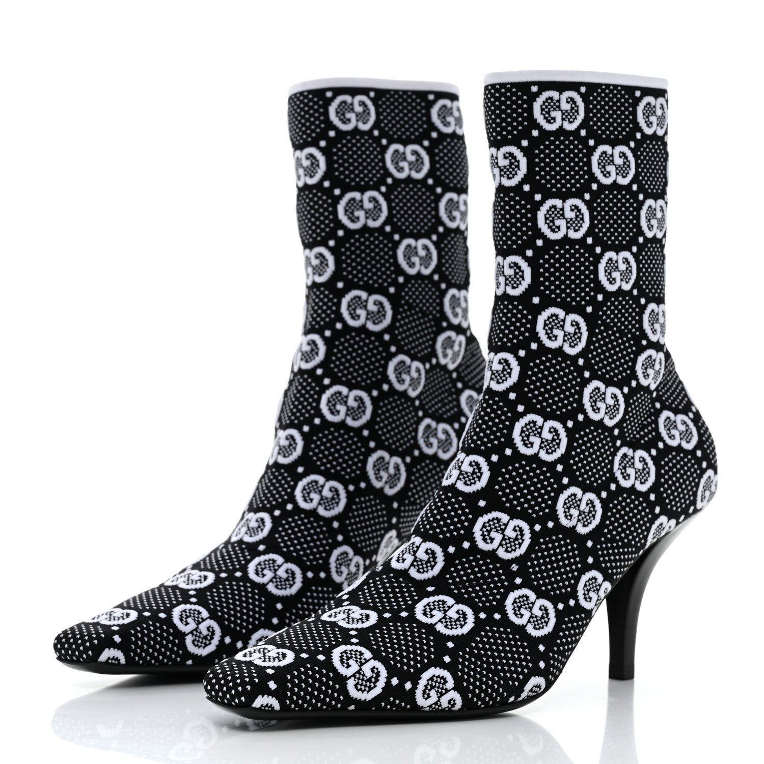 Gucci Technical Jersey Knit GG Monogram Square G 75mm Ankle Boots 38 Black Great White 3 of 9
