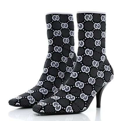 Gucci Technical Jersey Knit GG Monogram Square G 75mm Ankle Boots 38 Black Great White 3 of 9