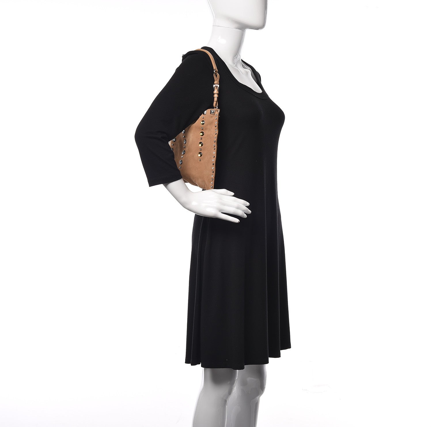 Prada Suede Studded Crystal Bag Light Brown 2 of 15
