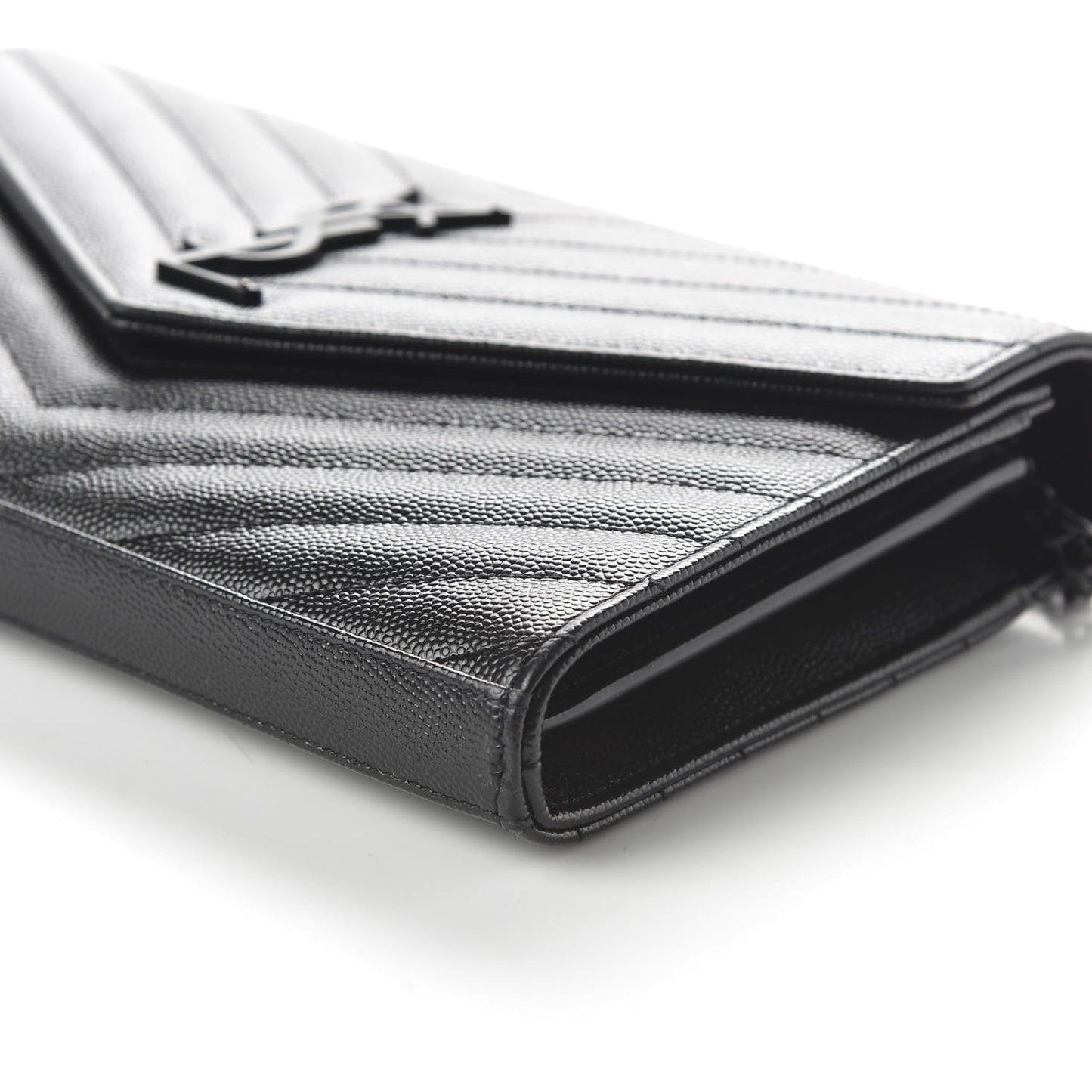 Grain De Poudre Matelasse Chevron Monogram Chain Wallet Black