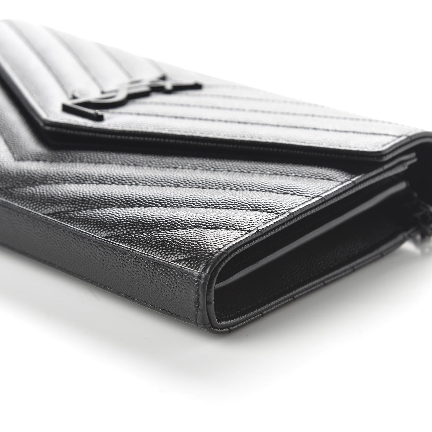 Saint Laurent Grain De Poudre Matelasse Chevron Monogram Chain Wallet Black 7 of 9