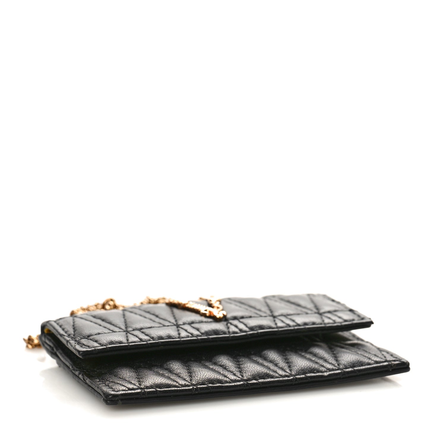 Lambskin Quilted Virtus Chain Card Holder Black