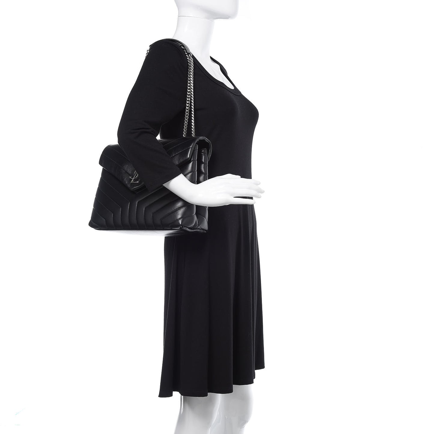 Calfskin Y Quilted Monogram Medium Loulou Chain Satchel Black