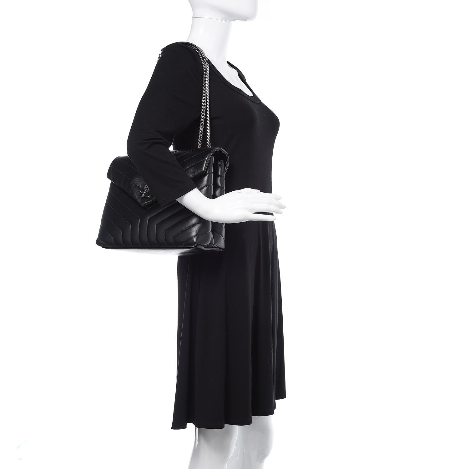 Saint Laurent Calfskin Y Quilted Monogram Medium Loulou Chain Satchel Black 2 of 11