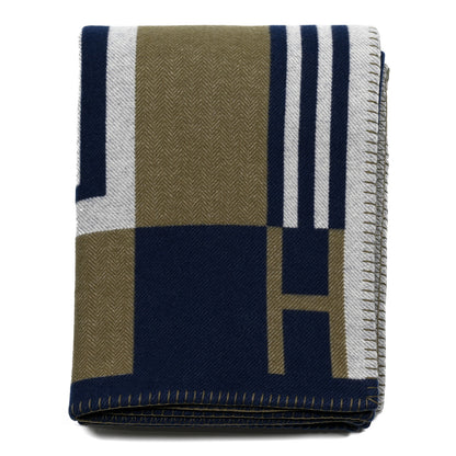 Hermes Wool Cashmere Ithaque Blanket Marine Kaki 1 of 3