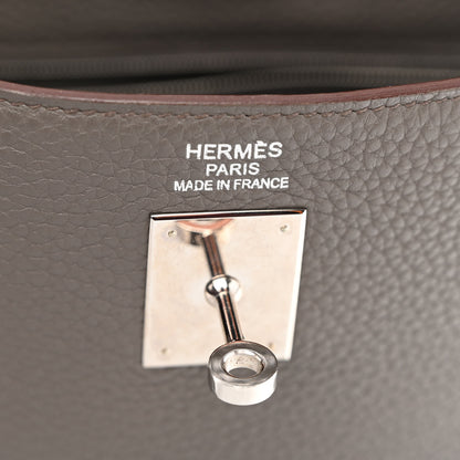 Hermes Taurillon Clemence Kelly Retourne 35 Etain Rouge Casaque 6 of 14